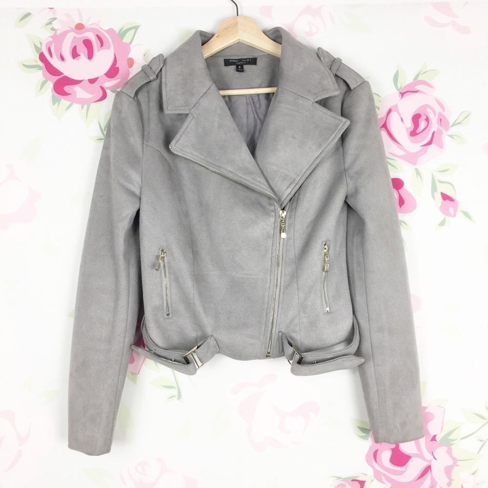 Romeo & Juliet Couture Gray Suede Moto Jacket M